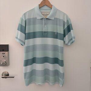 Abercrombie Mens Soft Teal Sky Blue Striped Polo Shirt